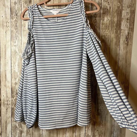 Lauren Conrad Striped Cold Shoulder Blouse – Size Large - Picture 1 of 4